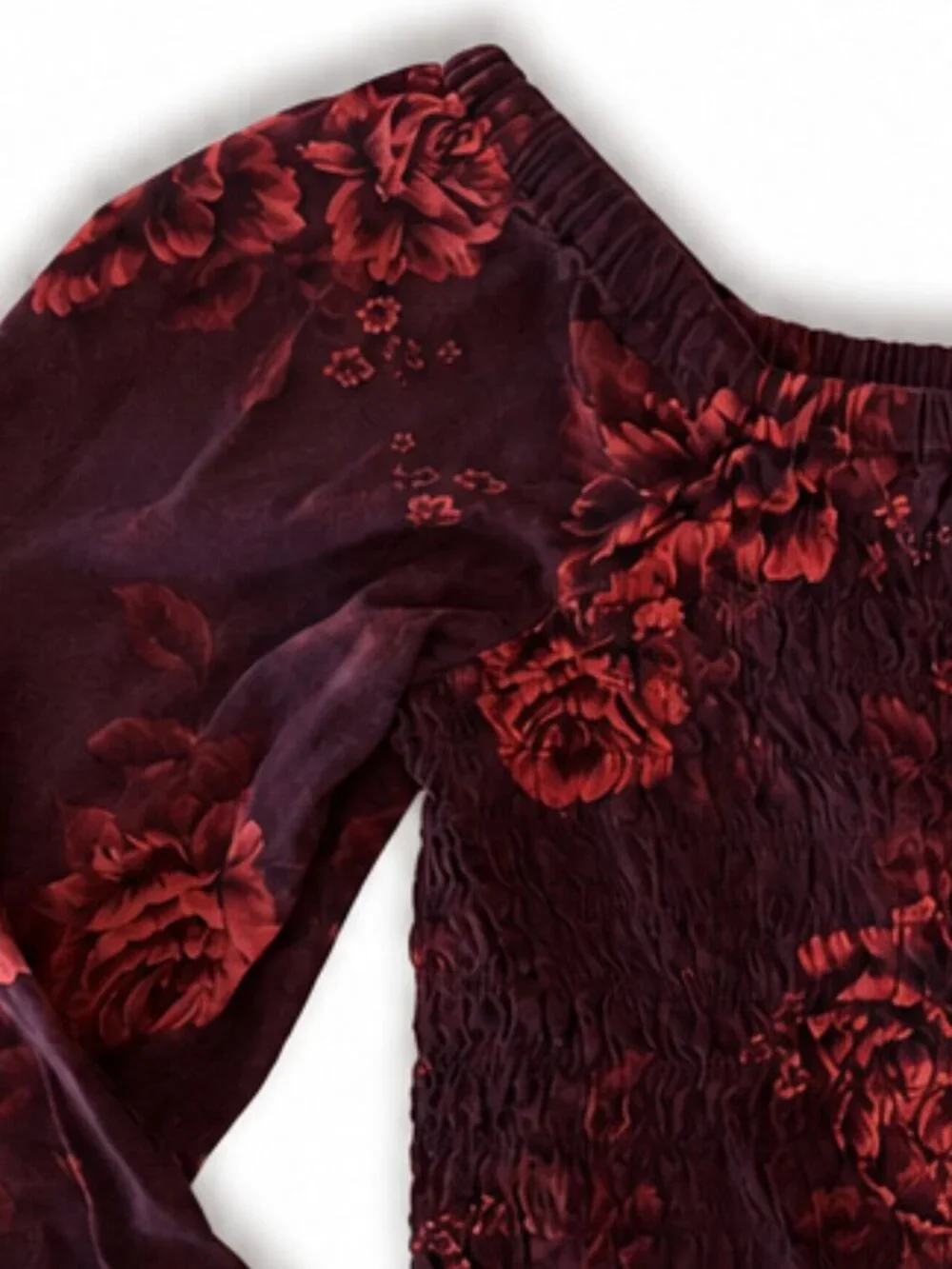 Old Navy Girls Burgundy Floral Smocked Top L 10–12